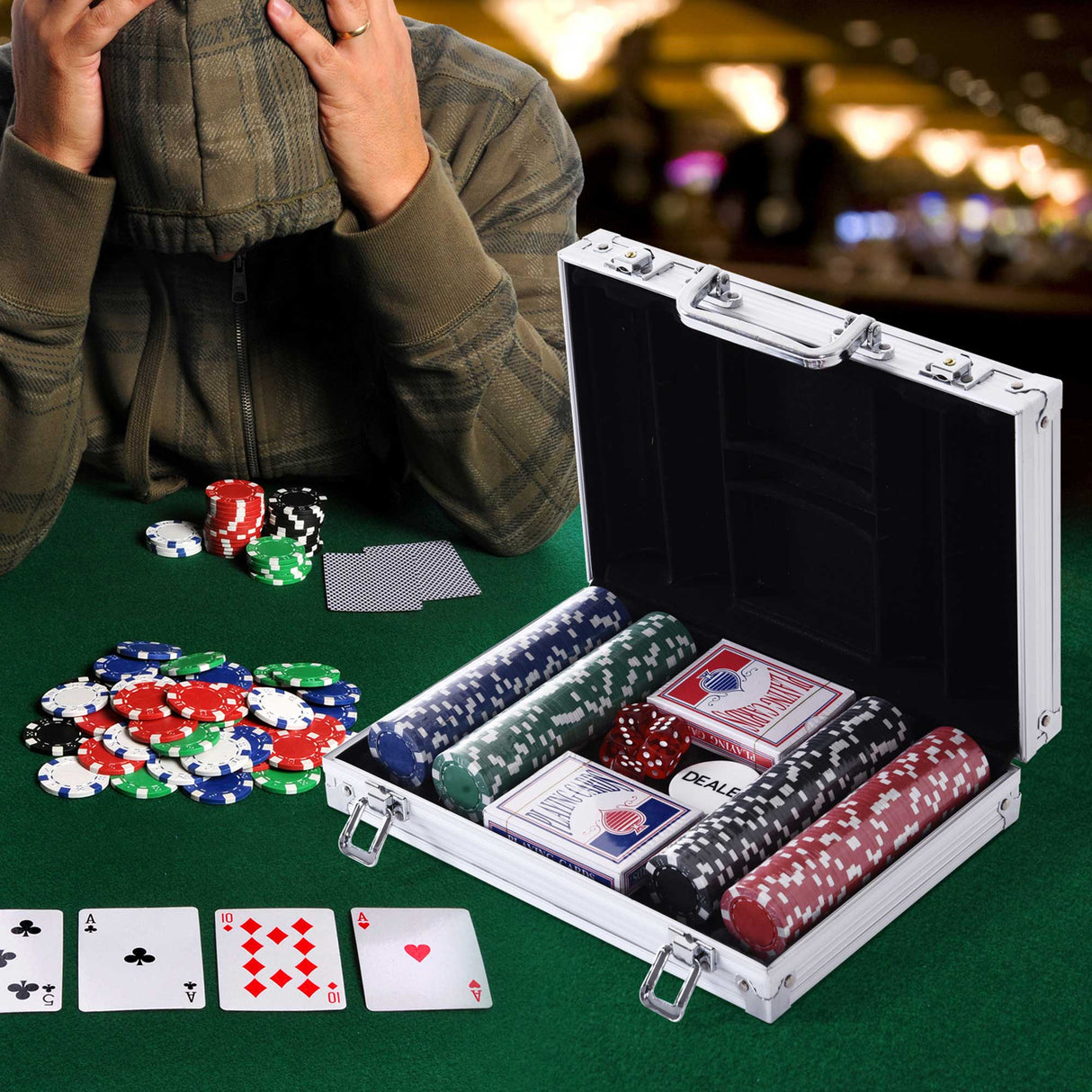 easycomfort valigetta poker professionale in alluminio set con 200 fiches e 2 mazzi per texas hold em e blackjack