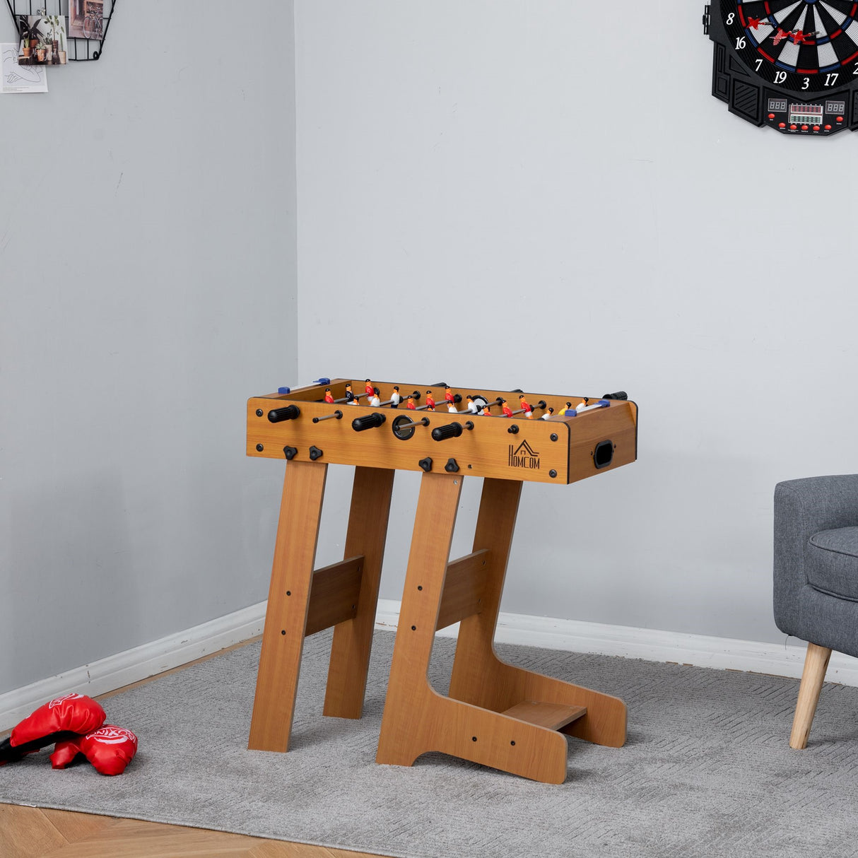 easycomfort calcio balilla pieghevole in legno con 6 aste 18 giocatori e segnapunti 69x37x70cm