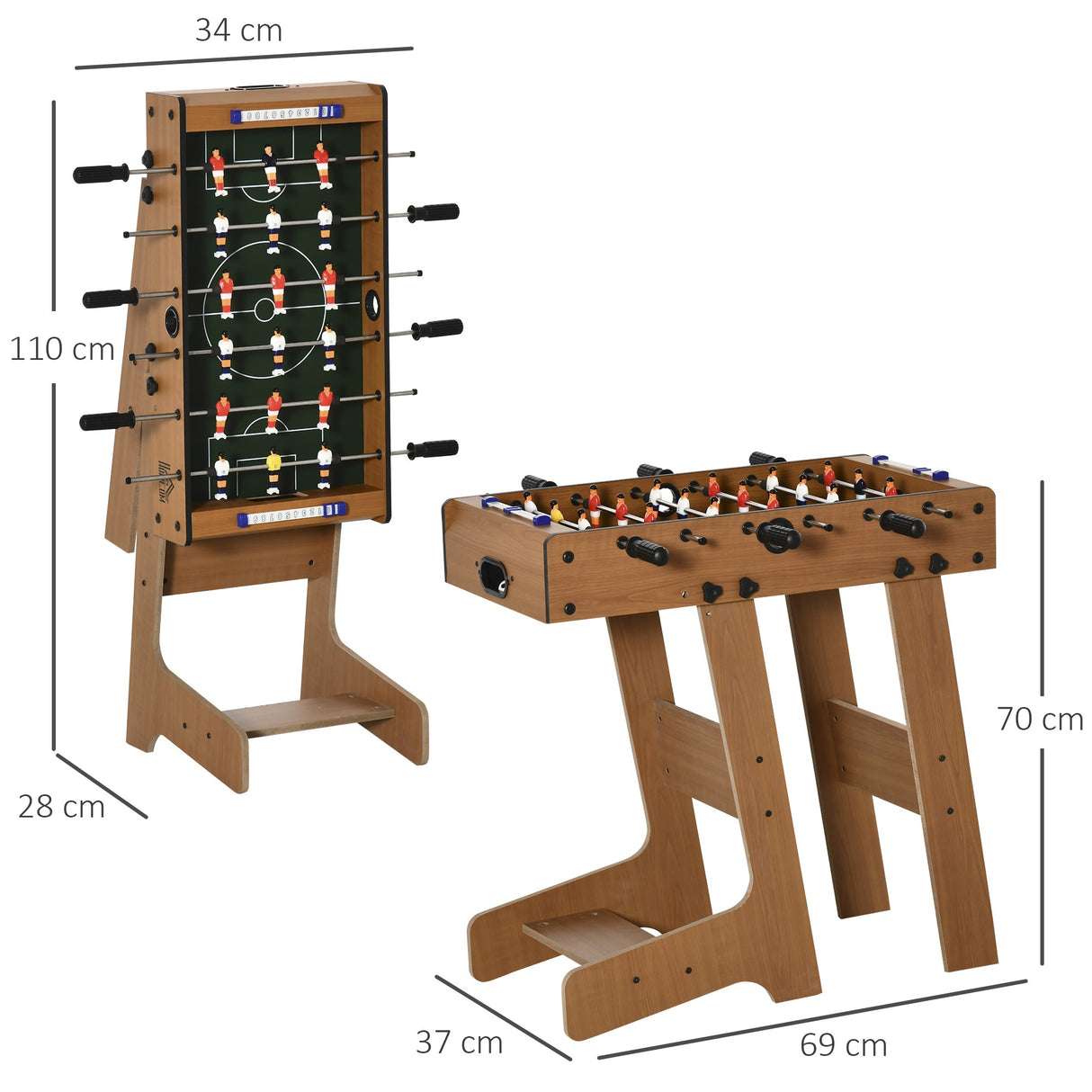 easycomfort calcio balilla pieghevole in legno con 6 aste 18 giocatori e segnapunti 69x37x70cm