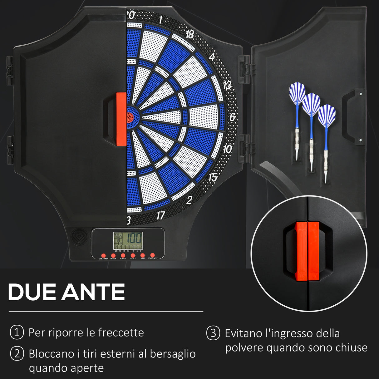 easycomfort bersaglio freccette elettronico in pp con 6 freccette e monitor lcd 83x45x4 cm rosso e nero