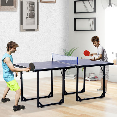 easycomfort easycomfort tavolo da ping pong pieghevole e salvaspazio con rete da gioco per interno in acciaio e mdf 182x91x76cm blu