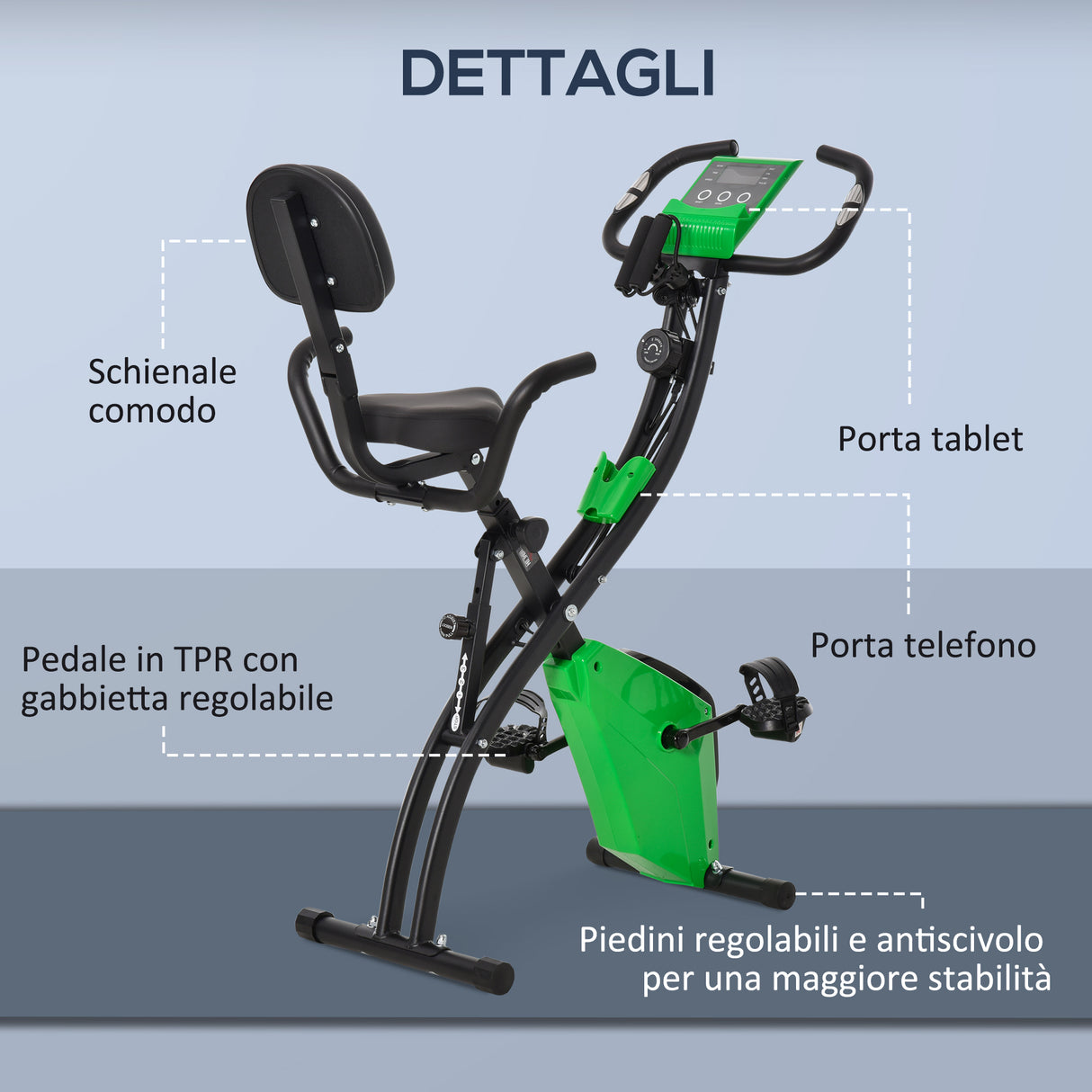 easycomfort easycomfort cyclette pieghevole 2 in 1 resistenza magnetica regolabile 8 livelli bici da fitness con sensore di frequenza cardiaca elastici per braccia schermo lcd verde