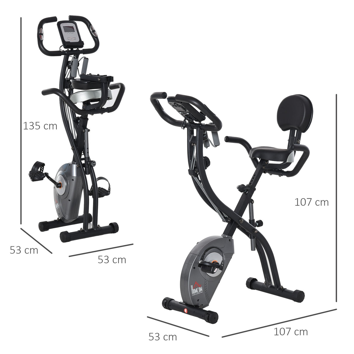 easycomfort easycomfort cyclette pieghevole con schienale bande elastiche e display lcd grigia