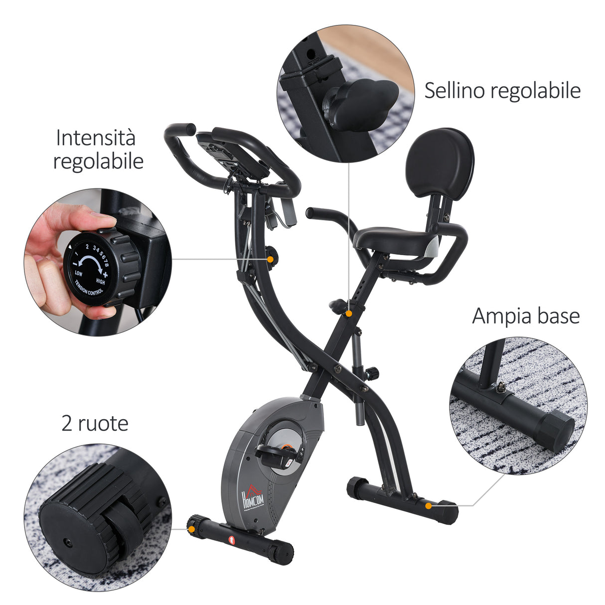 easycomfort easycomfort cyclette pieghevole con schienale bande elastiche e display lcd grigia