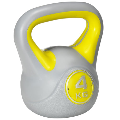 easycomfort easycomfort kettlebell 4kg in pu e sabbia con base piatta e impugnatura per stacchi squat e sollevamenti 18x12x20 cm giallo