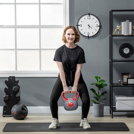 easycomfort kettlebell 14kg in pu e sabbia con base piatta e impugnatura per stacchi squat e sollevamenti 26x18x32 cm rosso