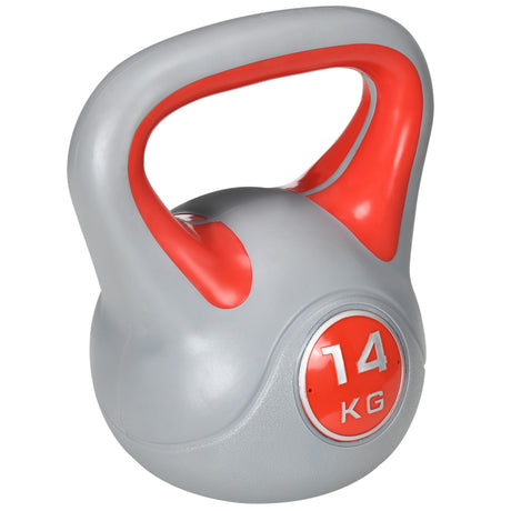 easycomfort kettlebell 14kg in pu e sabbia con base piatta e impugnatura per stacchi squat e sollevamenti 26x18x32 cm rosso