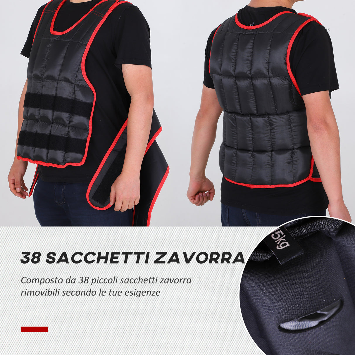easycomfort easycomfort giubbotto zavorrato 20kg unisex 38 pesi singoli imbottitura chiusure con velcro nero e rosso