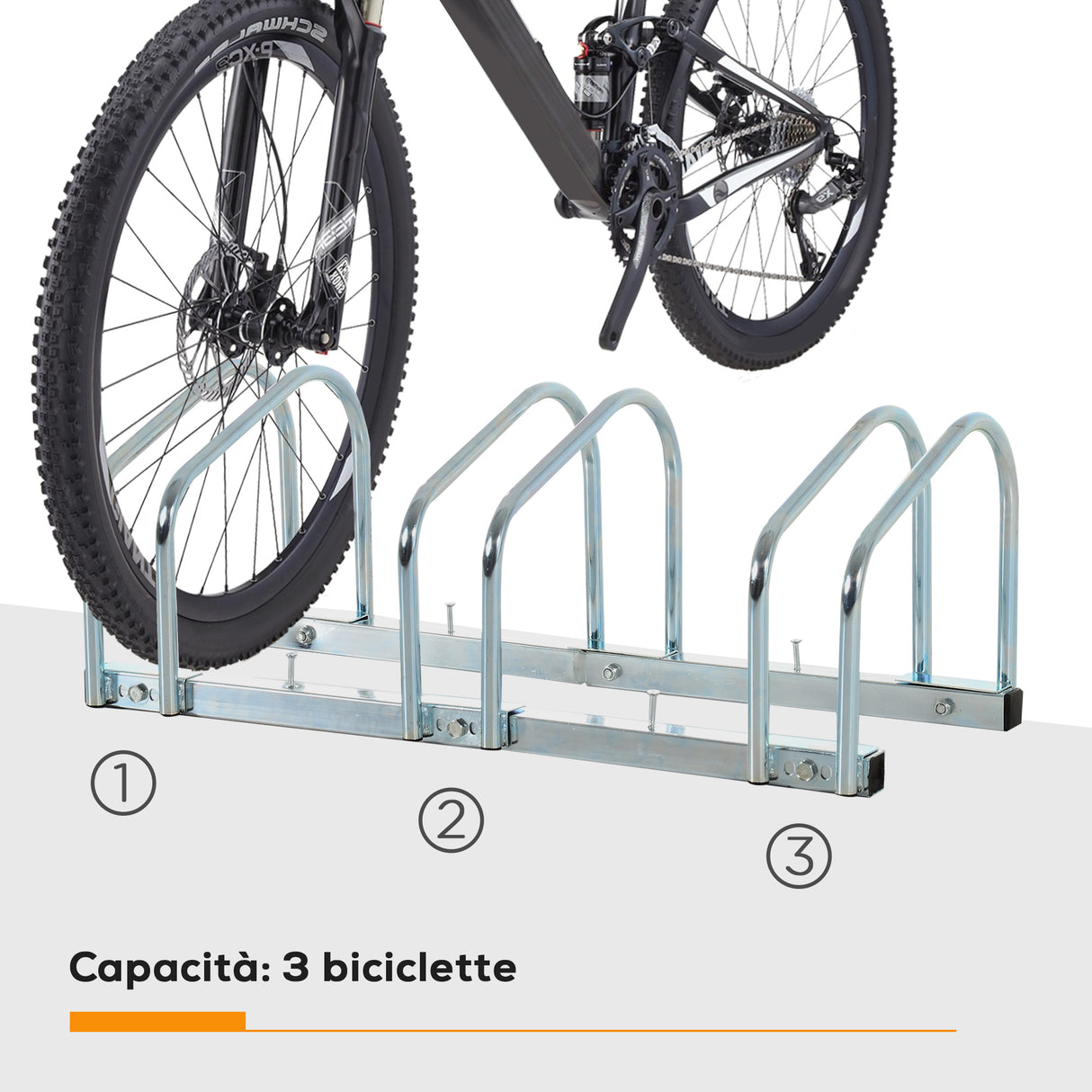 easycomfort rastrelliera portabiciclette parcheggio per 3 biciclette in acciaio 76x33x27 cm argento