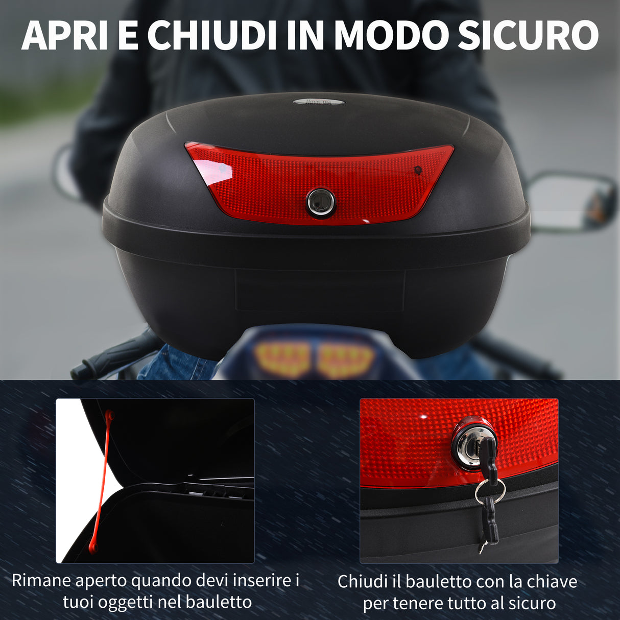 easycomfort easycomfort baule porta casco per moto 48l con 2 chiavi in pp nero 59 x 43 x 33cm