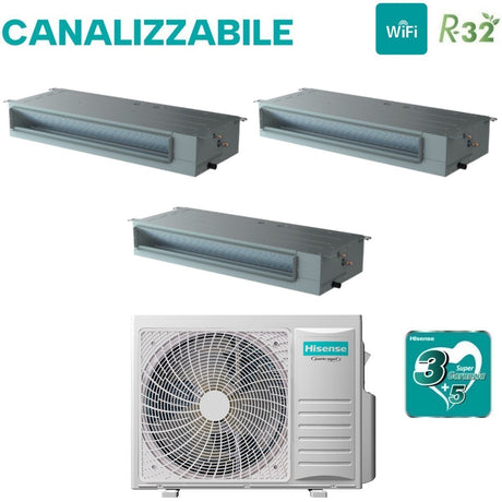 Climatizzatore Condizionatore Hisense Trial Split Inverter Canalizzato Canalizzabile 9+9+12 con 3AMW72U4RJC R-32 Wi-Fi Optional 9000+9000+12000 Con Telecomando di Serie