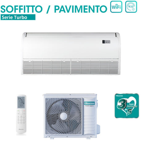 climatizzatore condizionatore hisense inverter soffitto pavimento serie super 36000 btu auv105ur4rc8 _ auw105u4rk7 r 32 wi fi optional classe a__ a_ con telecomando di serie incluso