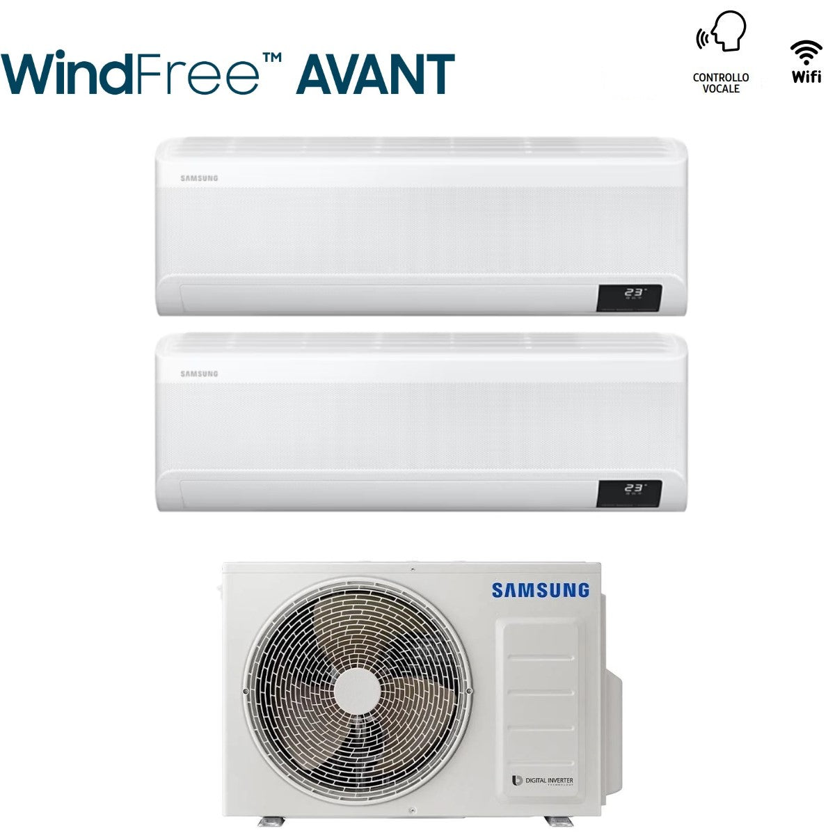 climatizzatore condizionatore samsung dual split inverter serie windfree avant 7_7 btu con aj050txj2kg r 32 wi fi integrato 7000_7000 novita