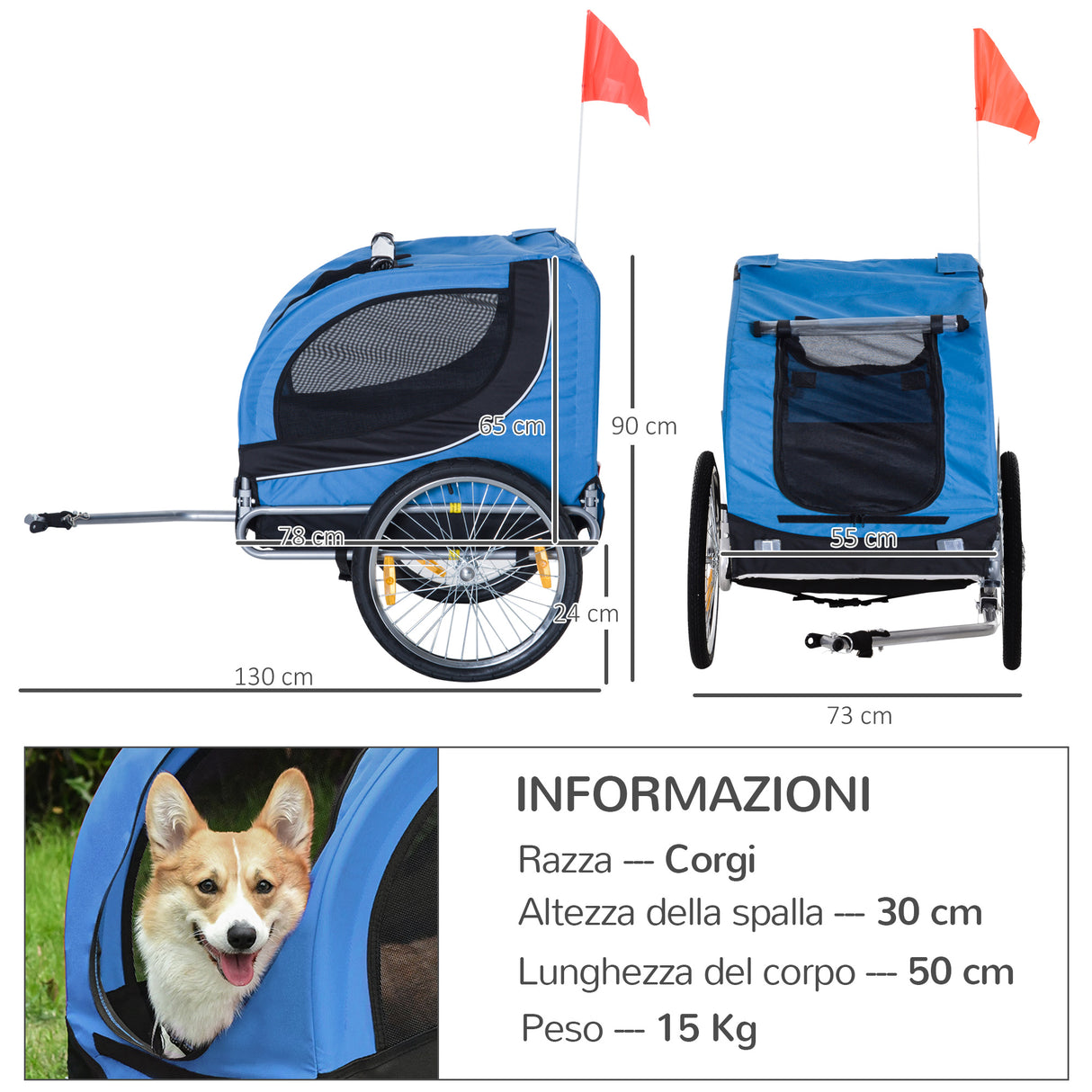 easycomfort easycomfort rimorchio bici per cani azzurro e nero 130x90x110cm