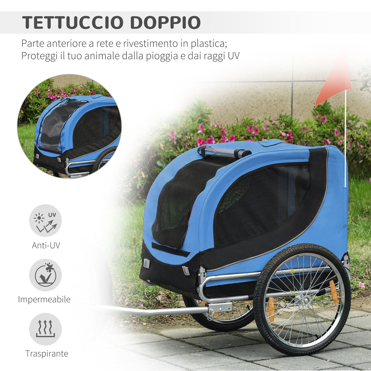 easycomfort easycomfort rimorchio bici per cani azzurro e nero 130x90x110cm