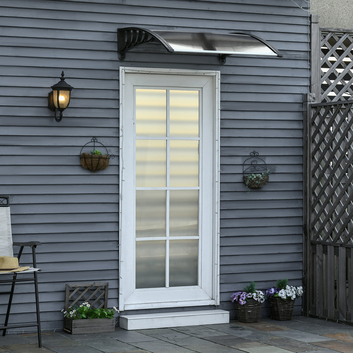 easycomfort tettoia da esterno in policarbonato per porte e finestre con kit montaggio 100x100x26cm marrone