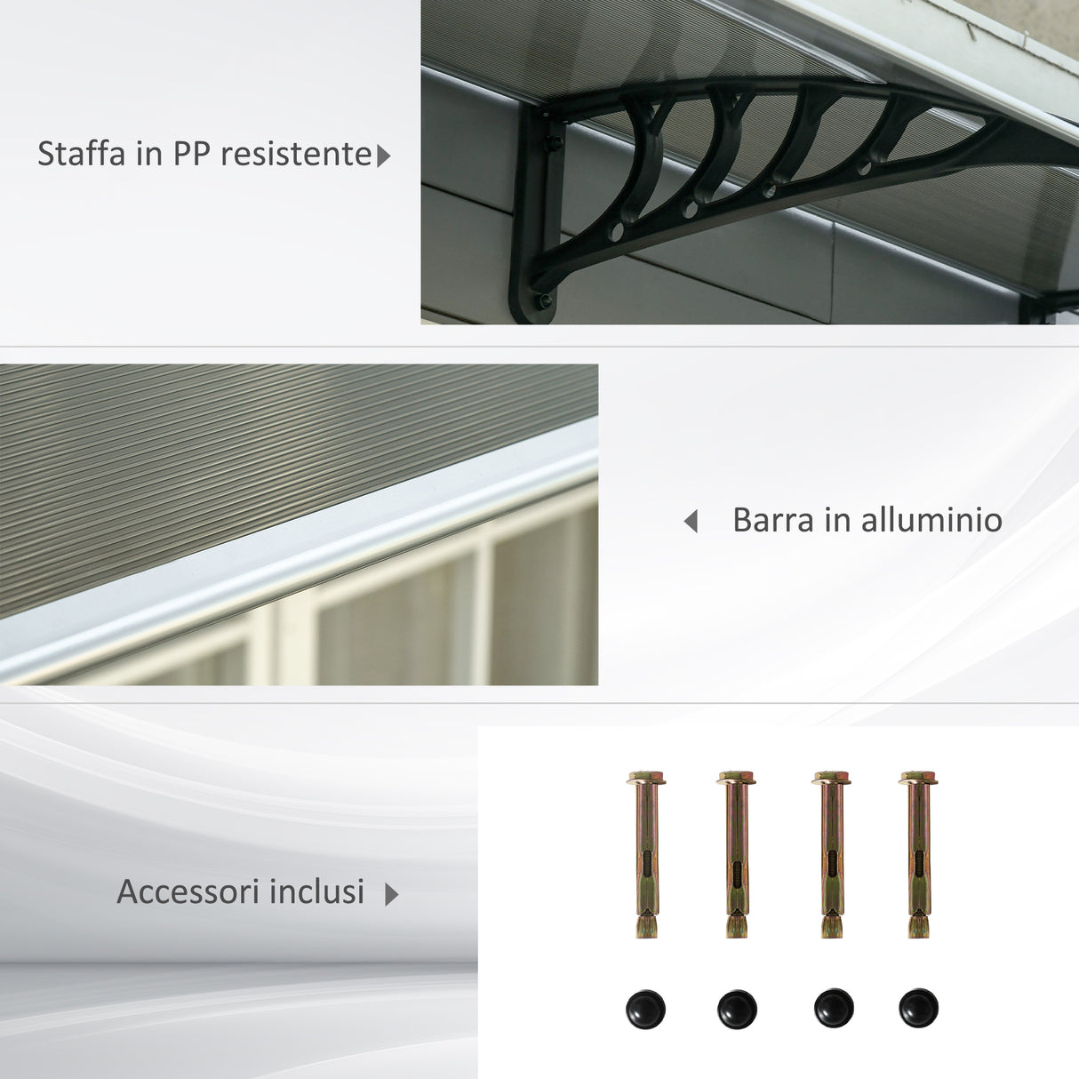 easycomfort tettoia da esterno in policarbonato per porte e finestre con kit montaggio 100x100x26cm marrone