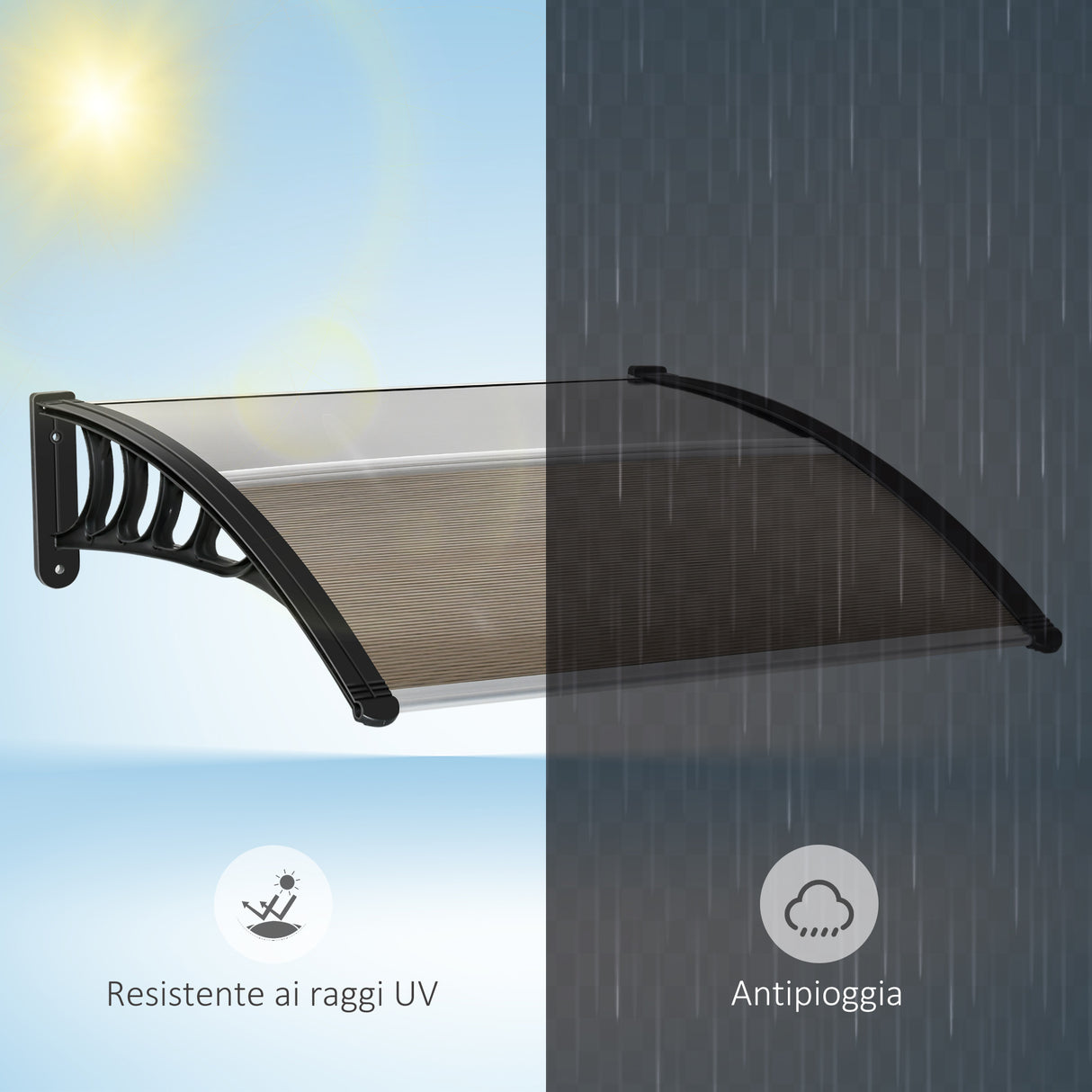 easycomfort tettoia da esterno in policarbonato per porte e finestre con kit montaggio 100x100x26cm marrone