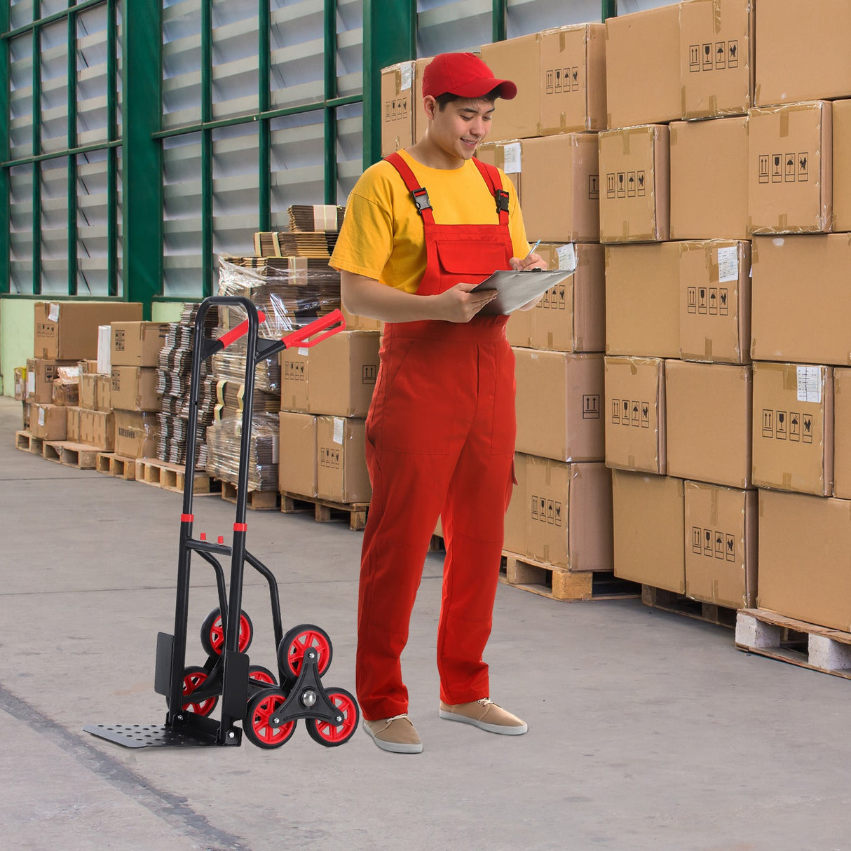 easycomfort easycomfort carrello portapacchi carichi pesanti pieghevole in metallo con 6 ruote per scale carico massimo 150kg