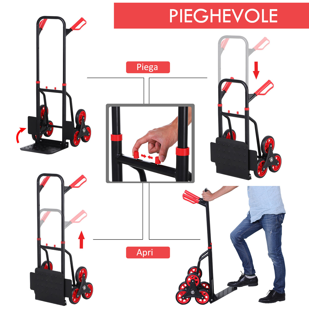 easycomfort easycomfort carrello portapacchi carichi pesanti pieghevole in metallo con 6 ruote per scale carico massimo 150kg