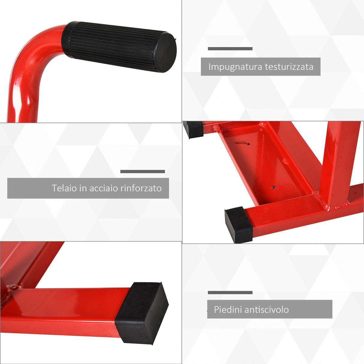 easycomfort cavalletto alzamoto in acciaio max 150kg con superficie in gomma e manovella 48x34x43 cm rosso