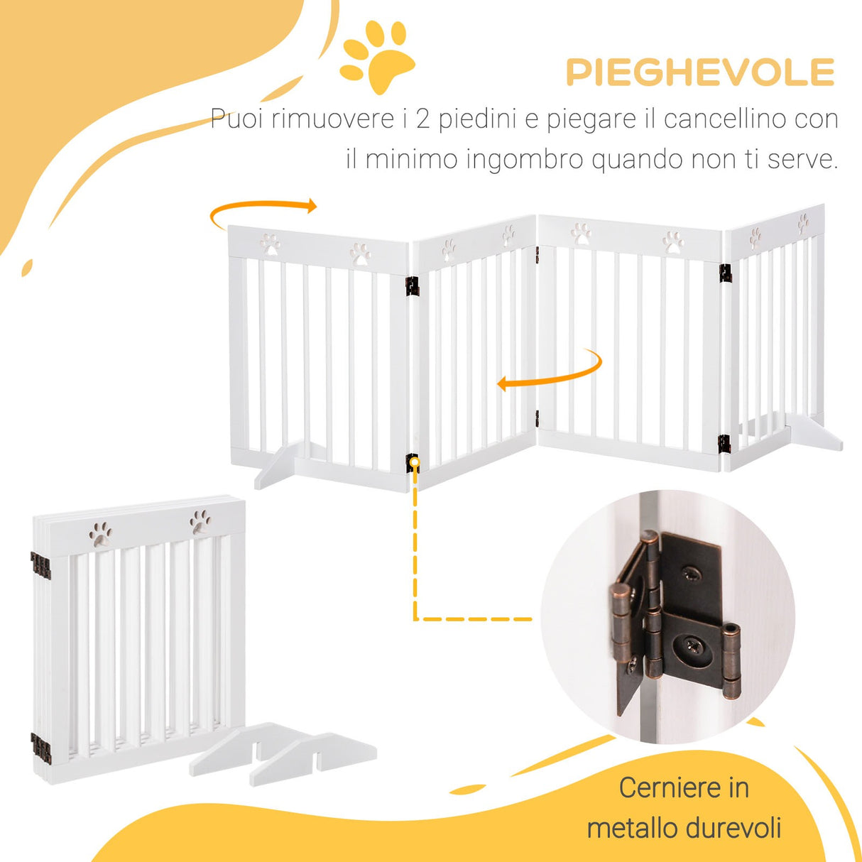 easycomfort easycomfort cancellino per cani estensibile e pieghevole a 4 sezioni cancelletto di sicurezza in legno di pino 204x30x61cm bianco