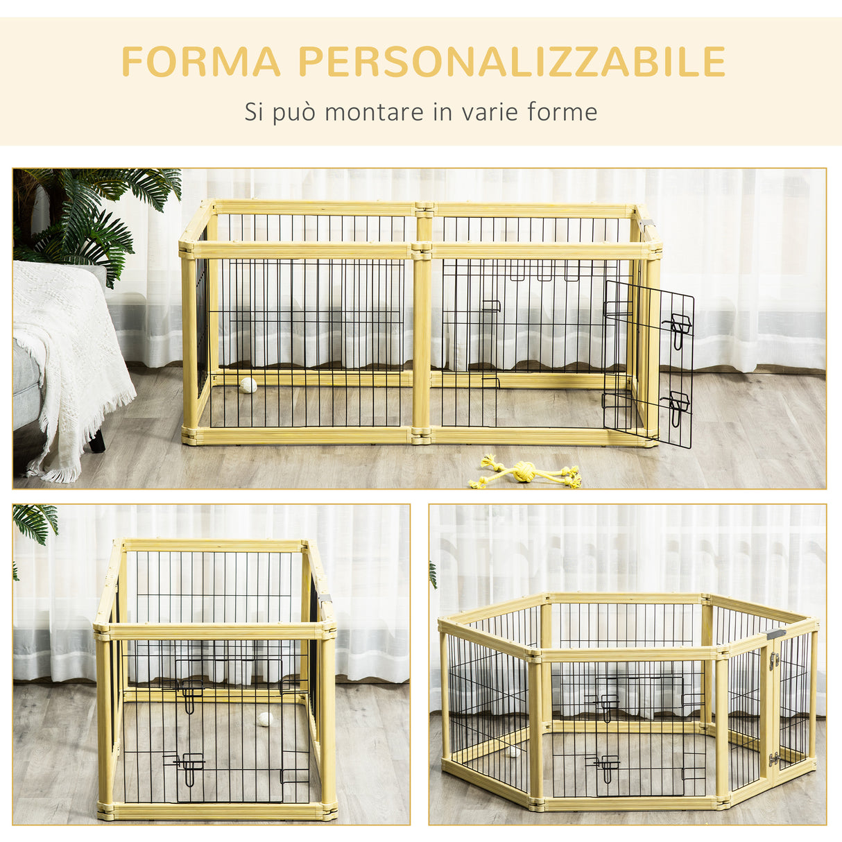 easycomfort box per cani recinto per animali 6 pannelli con porta e doppi fermi 70x62cm