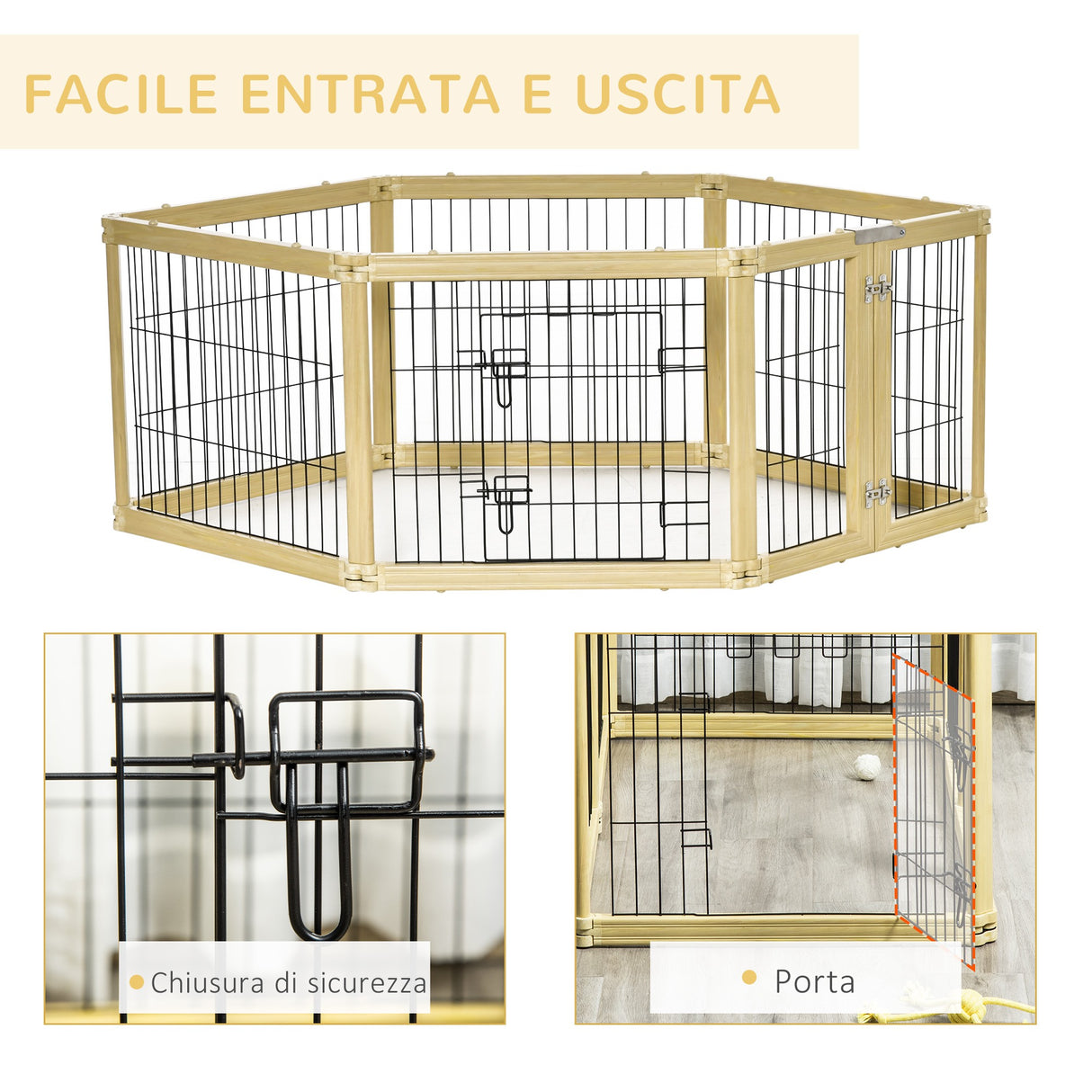 easycomfort box per cani recinto per animali 6 pannelli con porta e doppi fermi 70x62cm