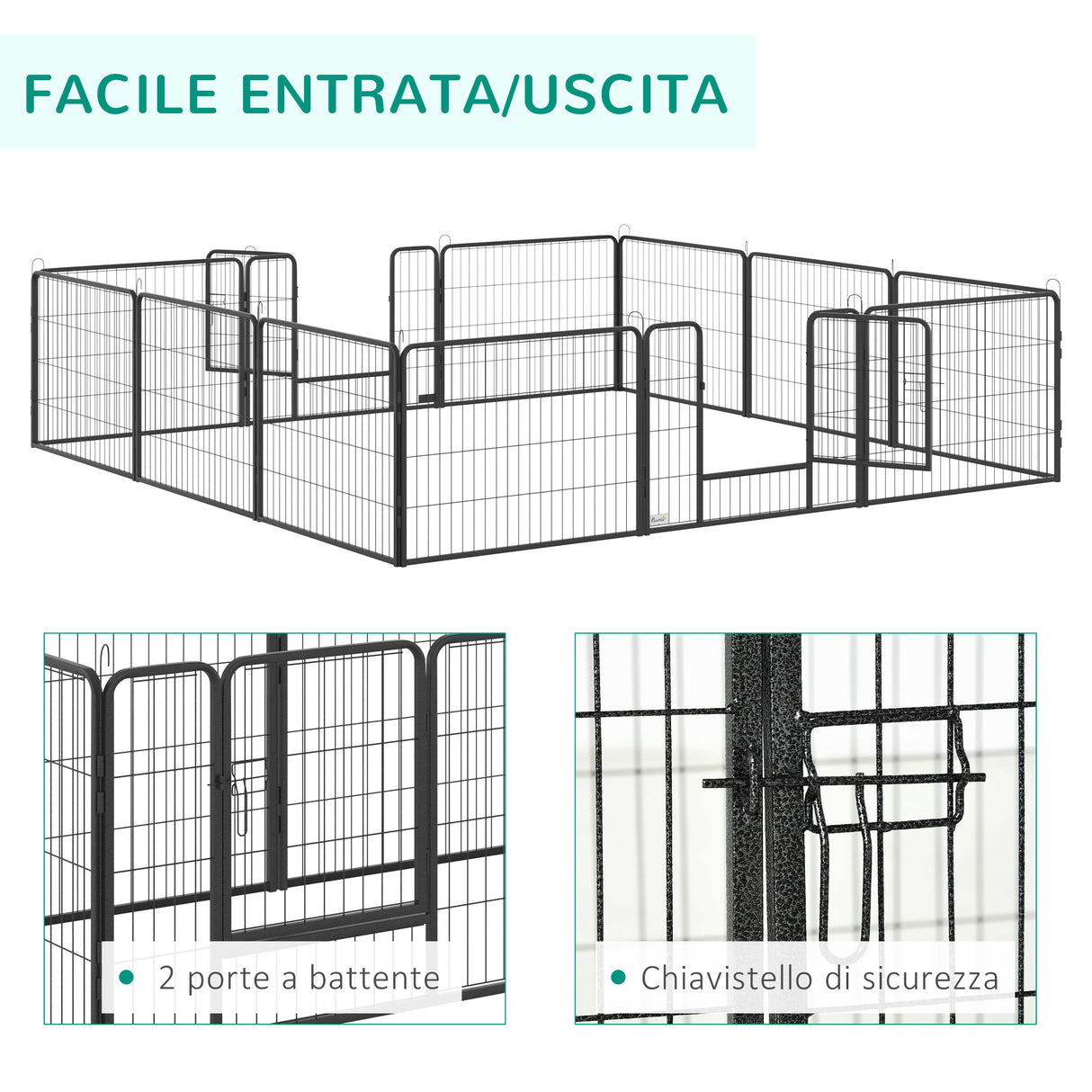 easycomfort recinto per cani e animali domestici con 12 pannelli modulabili in acciaio e 2 ingressi 80x1.5x60cm nero