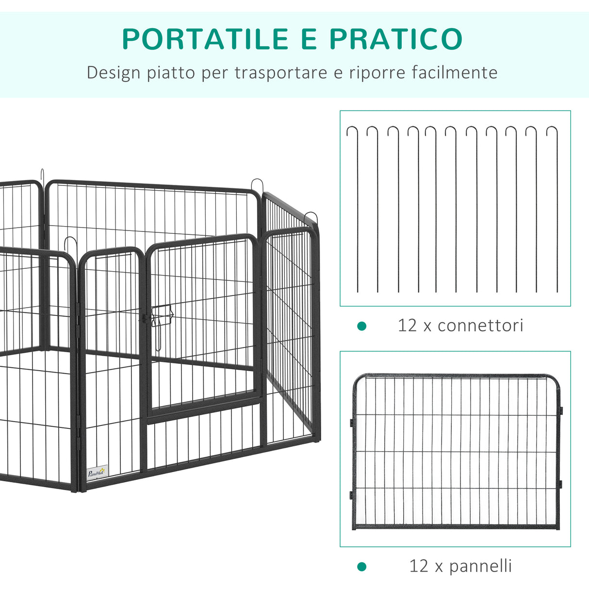 easycomfort recinto per cani e animali domestici con 12 pannelli modulabili in acciaio e 2 ingressi 80x1.5x60cm nero
