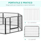 easycomfort recinto per cani e animali domestici con 12 pannelli modulabili in acciaio e 2 ingressi 80x1.5x60cm nero