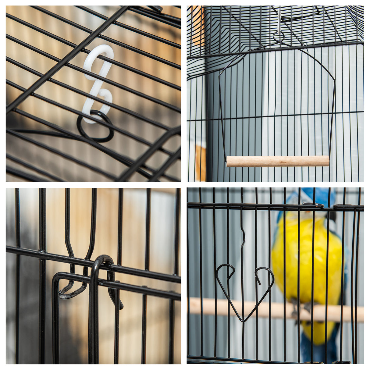 easycomfort gabbia per uccelli in metallo e plastica con trespoli altalena e ciotole 46.5x35.5x92 cm nero