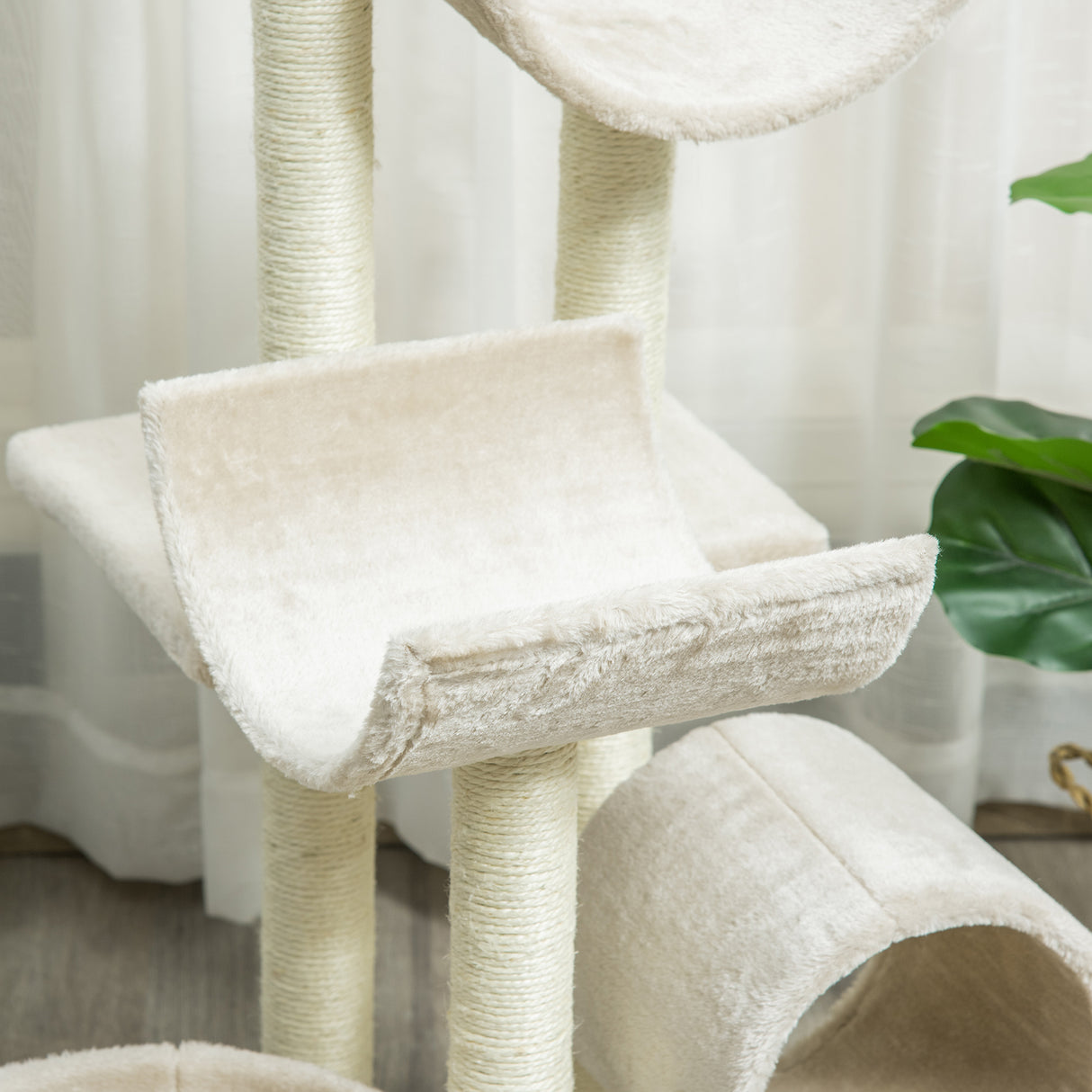 easycomfort easycomfort albero per gatti con cucce e tunnel multi livello beige 50x40x105 cm