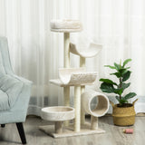 easycomfort easycomfort albero per gatti con cucce e tunnel multi livello beige 50x40x105 cm