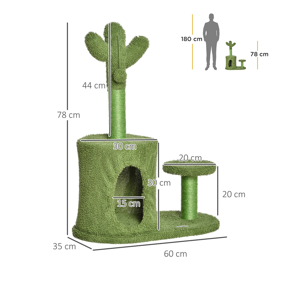 easycomfort easycomfort albero tiragraffi per gatti fino 4 5kg a forma di cactus con palline e cuccia 60x35x78cm verde