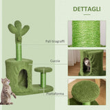easycomfort easycomfort albero tiragraffi per gatti fino 4 5kg a forma di cactus con palline e cuccia 60x35x78cm verde