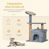 easycomfort easycomfort tiragraffi per gatti con pali in juta casetta e cuscino rivestimento peluche altezza 84cm grigio
