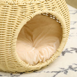 easycomfort casetta per gatti a 2 livelli in rattan pe con cuscino lavabile o40x30 cm beige