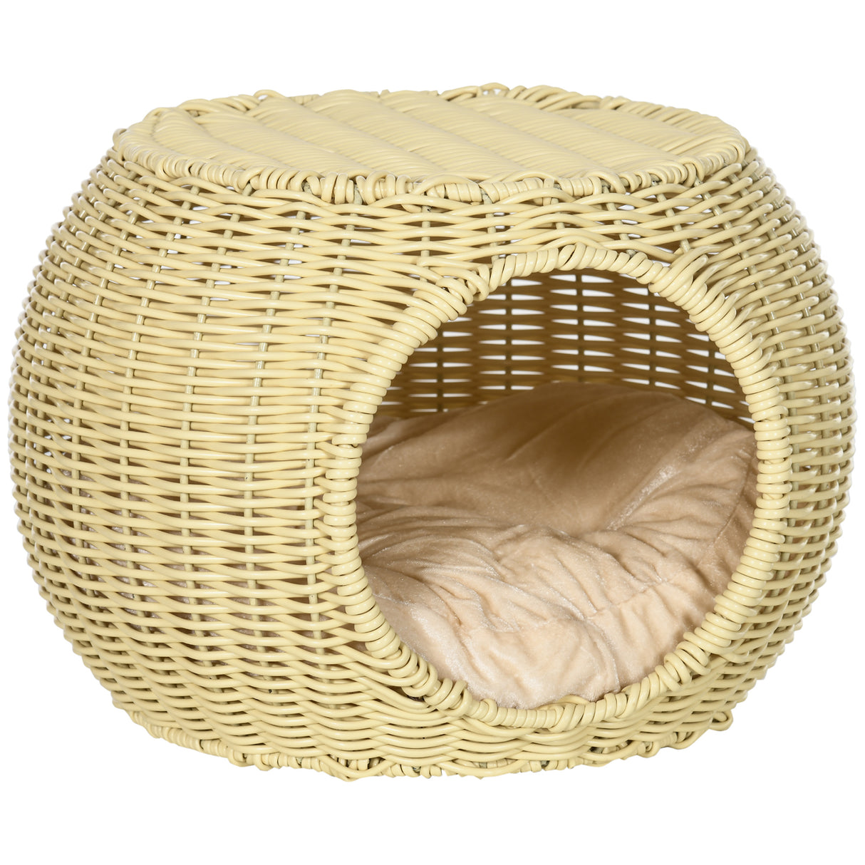 easycomfort casetta per gatti a 2 livelli in rattan pe con cuscino lavabile o40x30 cm beige