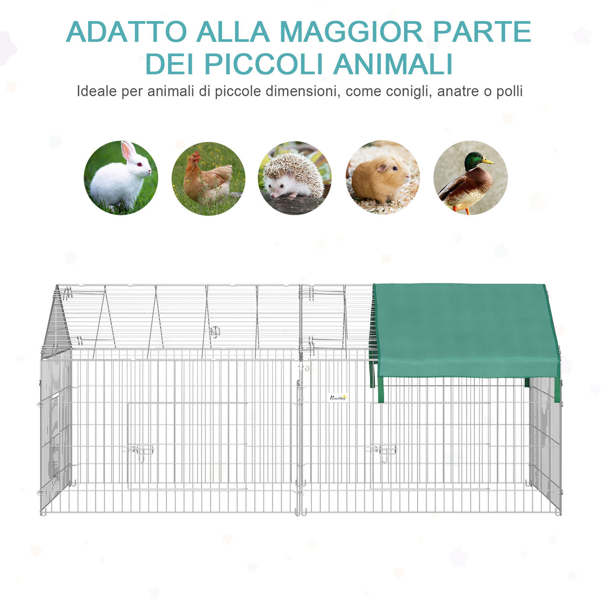 easycomfort recinto per animali con telo di copertura in acciaio con porte 220x103x103cm