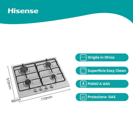 hisense piano cottura a gas hisense gm642xf 4 fuochi l61xp51 acciaio ean 3838782655388