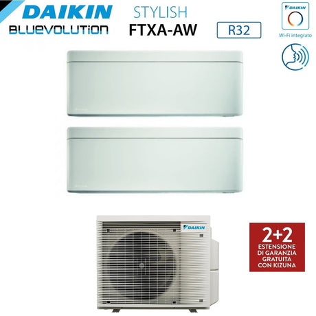 Climatizzatore Condizionatore Daikin Bluevolution Dual Split Inverter serie STYLISH WHITE 12+12 con 2MXM50A R-32 Wi-Fi Integrato 12000+12000 Colore Bianco Garanzia Italiana