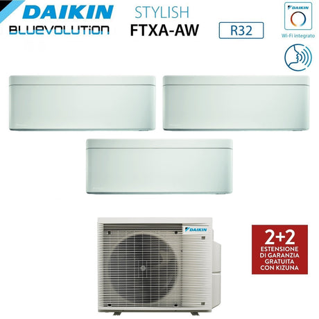 Climatizzatore Condizionatore Daikin Bluevolution Trial Split Inverter serie STYLISH WHITE 5+7+7 con 3MXM52N R-32 Wi-Fi Integrato 5000+7000+7000 Colore Bianco - Garanzia Italiana