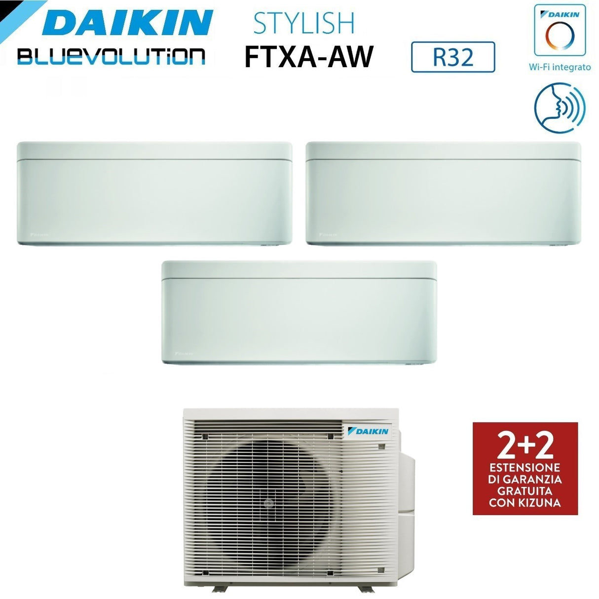 Daikin Bluevolution Trial Split Inverter Air Conditioner STYLISH WHITE 9+9+12 series with 3MXM68N R-32 Integrated Wi-Fi 9000+9000+12000 White Color - Italian Warranty