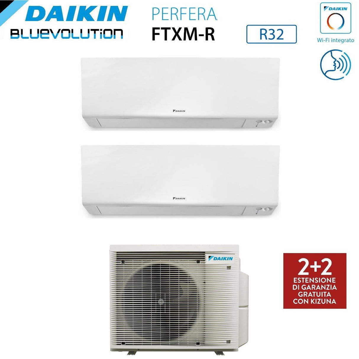 Climatizzatore Condizionatore Daikin Bluevolution Dual Split Inverter serie FTXM/R PERFERA WALL 12+12 con 2MXM50A R-32 Wi-Fi Integrato 12000+12000 Garanzia Italiana