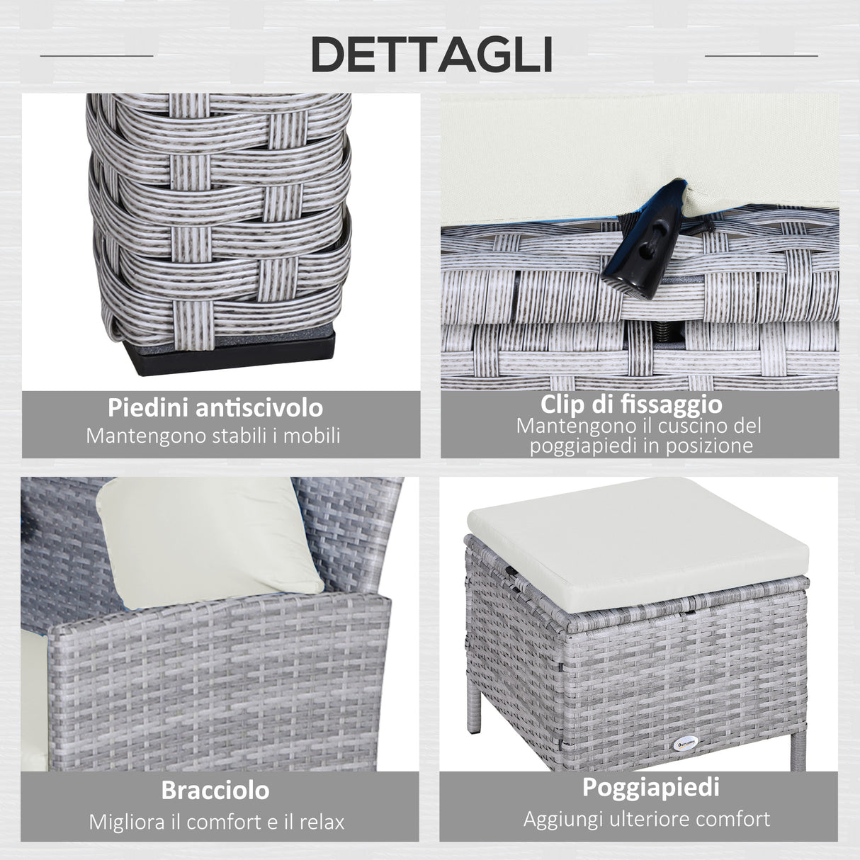 Easycomfort Set 5 Pezzi Salotto da Esterno con 2 Divani 1 Tavolino 2 Sgabelli, Mobili da Giardino in Rattan Grigio