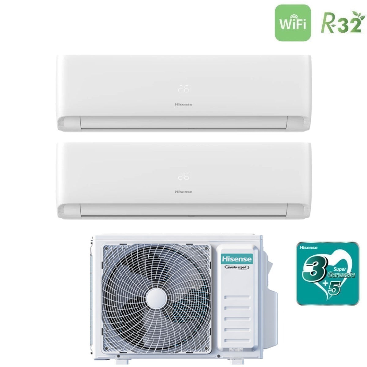 Climatizzatore Condizionatore Hisense Dual Split Inverter serie ECOSENSE 9+9 con 2AMW42U4RGC R-32 Wi-Fi Integrato 9000+9000