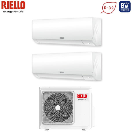 Riello Dual Split Inverter Air Conditioning Series AARIA PLUS 12+18 AARIA MULTI 475 P R-32 Wi-Fi Optional 12000+18000