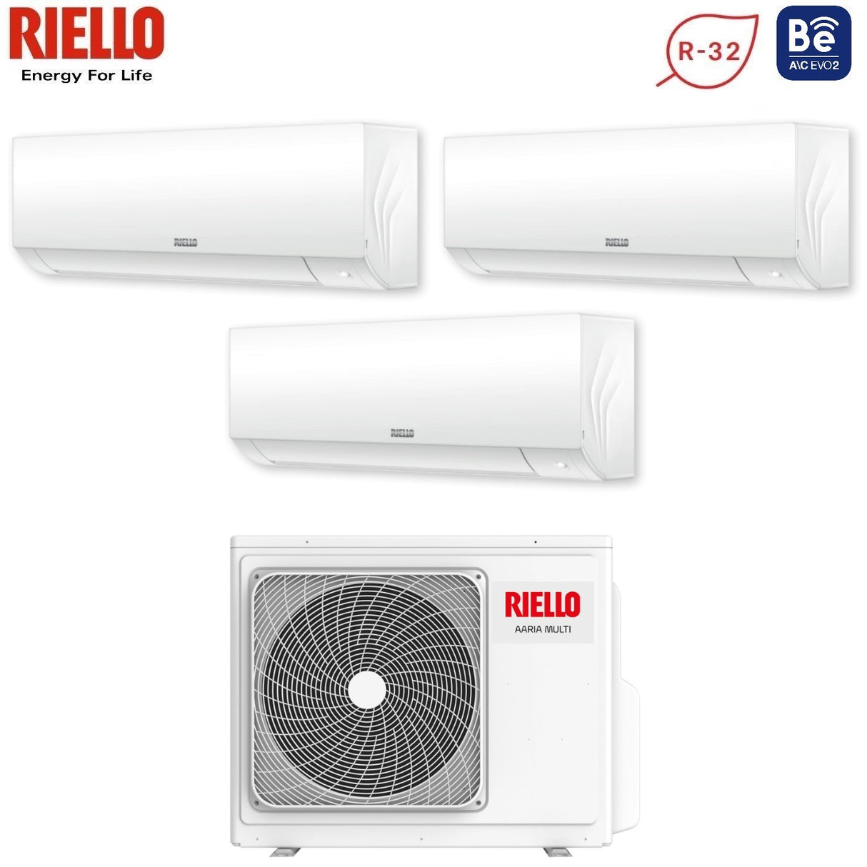 Riello Trial Split Inverter Air Conditioning Aaria Plus 9+9+12 series with Aaria Multi 370 P R-32 Wi-Fi Optional 9000+9000+12000