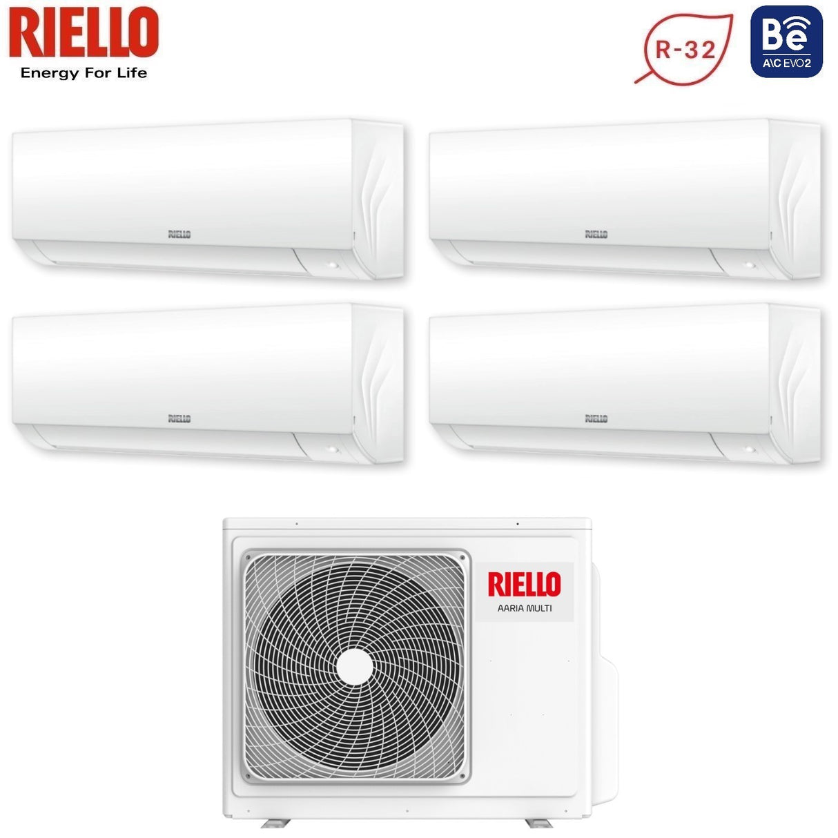 Climatizzatore Condizionatore Riello Quadri Split Inverter serie AARIA PLUS I 9+12+12+12 con AARIA MULTI 485 PI R-32 Wi-Fi Integrato 9000+12000+12000+12000